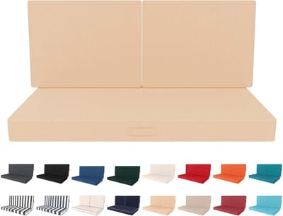 Loveseat Kussenset - Terras Kussens - Buiten Zitten - 3 Jaar Kleurechtheid - 117 x 61 cm - Beige