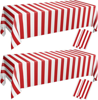 4 Stuks Carnaval Tafelkleden, Rood en Wit Gestreepte Tafelkleden, Rode Kunststof Tafelhoes, Circus Thema - ShopVlot