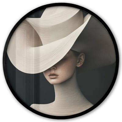 Poster in lijst Rond - Fotolijst 40x40 cm - Posters - Vrouw - Golvende - Hoed - Ronde posterlijst zwart - Decoratie - Wanddecoratie woonkamer - Muurdecoratie slaapkamer
