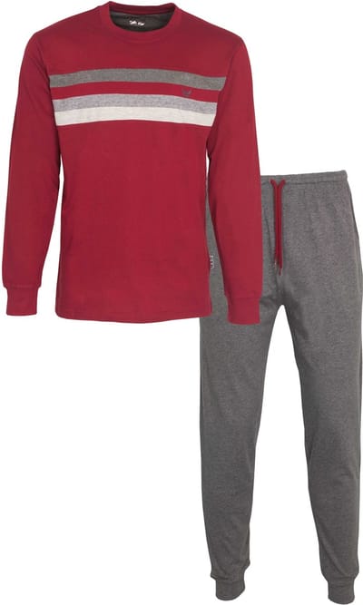 MEQ Heren Pyjama - Ronde Hals - Nachtkleding - Rood - Maat L