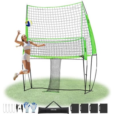 VEVOR Volleybal Trainingsnet, in hoogte verstelbare oefenapparatuur met balretour, 2,44 x 3,35 m draagbaar netstation, eenvoudige installatie voor binnen- en buitengebruik in de tuin