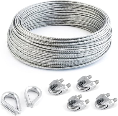 Staaldraad Kabel Set - Gegalvaniseerd Staal - Trekken en Optillen - Inclusief Clips Vingerhoedjes - 15m 6mm - Zilverkleurig