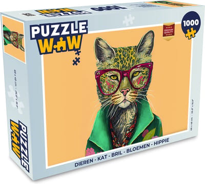 Puzzel Dieren - Kat - Bril - Bloemen - Hippie - Legpuzzel - Puzzel 1000 stukjes volwassenen