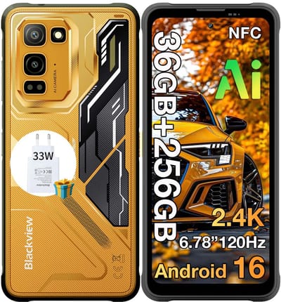 Blackview FORT 5 Robuuste Smartphone - 36GB RAM+256GB ROM - 5000 mAh Met 33W-adapter - 6,78 inch 120Hz - Android 16 - Dual SIM 4G - 108MP+50MP AI-Camera - Nachtzicht - IP68/IP69K Outdoor Telefoon - NFC GPS OTG FM - Geel