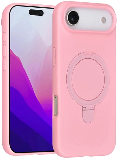 Backcover Hoesje Geschikt voor: iPhone Air Volledig Dekkende Schokbestendige Siliconen Backcover met Ringstandaard – 360° Bescherming - Sakura Pink