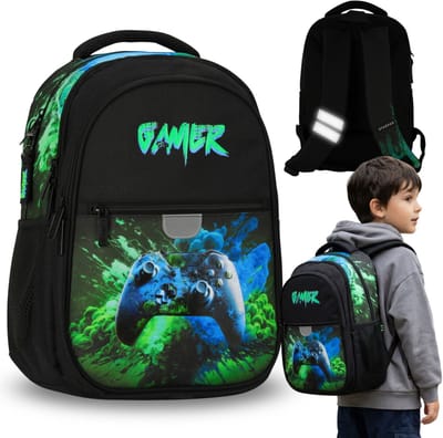 Spelconsole PAD, schoolrugzak met versteviging, schooltas voor jongens, met reflecterende elementen, vier vakken, 24l