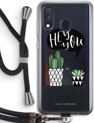 Case Company® - Hoesje met koord geschikt voor Samsung Galaxy A40 hoesje met Koord - Hey you cactus - Telefoonhoesje met Zwart Koord - Bescherming aan alle Kanten en Over de Schermrand