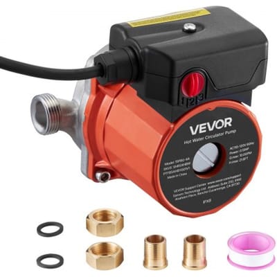 VEVOR circulatiepomp, 38 l/min, circulatiepompsysteem met directe circulatie, 3-standenregeling, 100 W, AC 220–240 V, G3/4 inch naar G1/2 inch adapter, roestvrijstalen pompkop, voor warmwaterboilersystemen