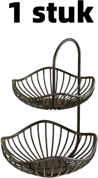 1 stuk- Opbergrek - Opbergmand - Groenterek voor op het aanrecht - Multifunctioneel huishoudelijk - Dubbellaags opbergrek voor op het aanrecht in de woonkamer - 34,5 cm * 26,5 cm - Zwart