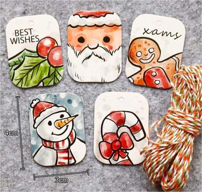 50 stuks kerst labeltjes - cadeau labels met touw 6.8 x 4.5 cm