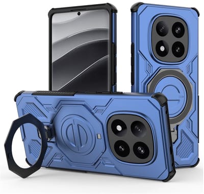 Hoesje geschikt voor Xiaomi Redmi Note 14 Pro Plus | Compatibel met MagSafe / Qi2 | 360° Draaibare Magnetische Standaard | Back Cover Kickstand Ring | Blauw