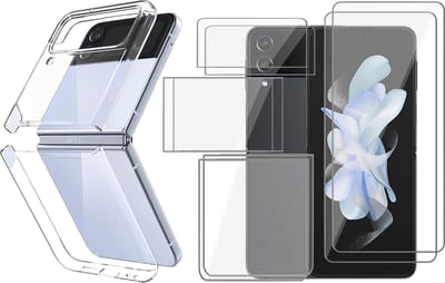 Hoesje geschikt voor Samsung Galaxy Z Flip 4 - 2x Screen Protector FlexGuard - Back Cover Case NaturalGuard Transparant & Screenprotector