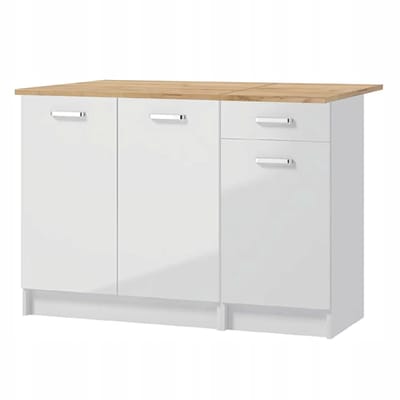 STAMAR - Keukenkast set 120x46 cm wit hoogglans - staande keukenkasten met goud eiken werkblad - keukenmeubel