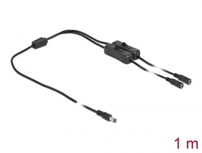Delock Cable DC 5.5 x 2.1 mm male to 2 x DC female with switch 1 m