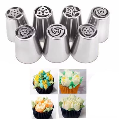 Spuitmondjes - 7 spuit mondjes - Taartversiering - 7 stuks - RVS - Verschillende Dessins - CHPN