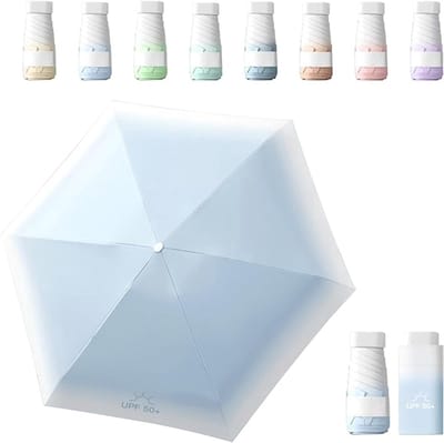 Mini Zak UV Beschermings Parasol - UPF 50+ Compact Opvouwbare Zonnescherm - Lichtgewicht Kleine Capsule Paraplu voor Vrouwen Buiten Reizen Zon en Regen