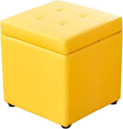 Voetenbank Poef - Zitkruk Opslag - Ontspannen Zitten - Verborgen Opbergruimte - 40 cm Hoog - Geel