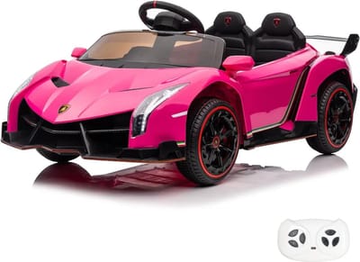 Lamborghini Veneno Full Option Elektrische Kinderauto 1 tot 6 jaar – Officieel Gelicentieerd 12V 4x4 Accuvoertuig met Lederen Zitje & Vlinderdeuren – Kinderauto met Afstandsbediening, Bluetooth & Soft-Start – Roze
