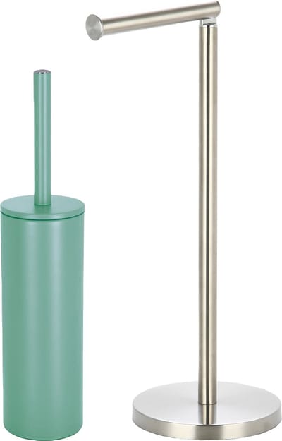 Spirella Badkamer accessoires set - WC-borstel/toiletrollen houder - metaal - groen/zilver - Luxe uitstraling
