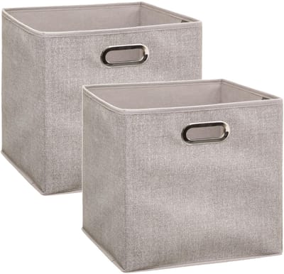 5Five Opbergmand/kastmand beige - Set van 4x stuks - linnen - 29 liter - 31 x 31 x 31 cm - Opbergbox - Vakkenkast manden