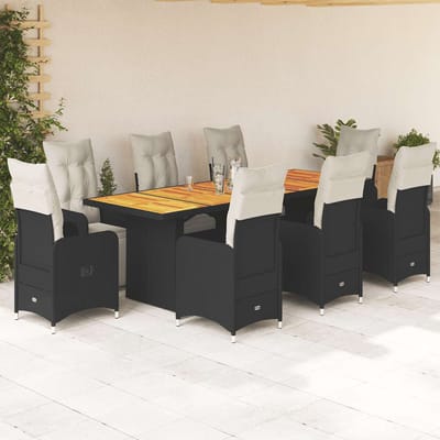vidaXL - 9-delige - Bistroset - met - kussens - poly - rattan - zwart