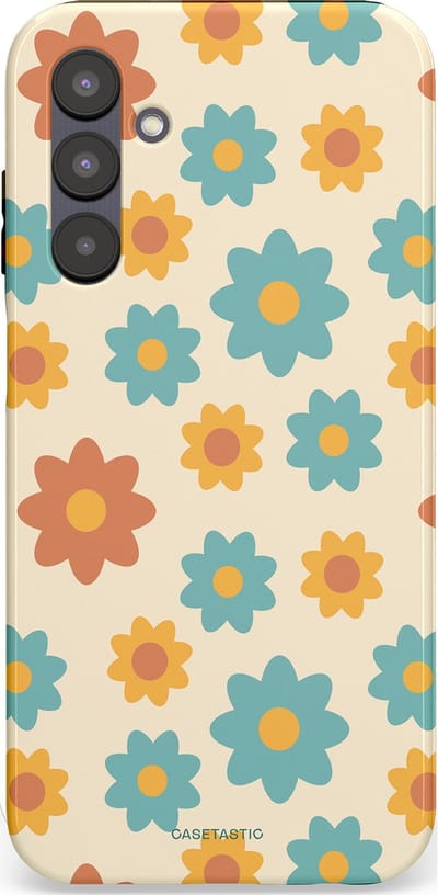 Casetastic hoesje geschikt voor Samsung Galaxy A25 - Dubbellaagse bescherming - Retro bloei - Fashion Case - Crème Mintgroen Goud Perzik