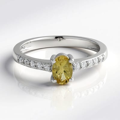 Cavill - Elegante Zilveren Ring - 925 Sterling Zilver - Gele Braziliaanse Beril 0,405 ct - Ovaal Slijpsel - 10 Zirkonia - Dames Sieraad