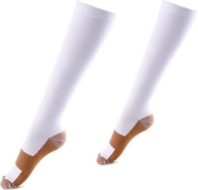 New Age Devi - Compressie sokken wit koper - Duopack (2x) - Vliegtuig sokken - Steunkousen reis - Maat 36-41 - Compressie kousen