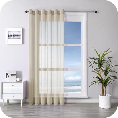 Beige transparante gordijnen met inslagringen, 1 stuk, 350 cm lang, 140 cm breed, modern, gordijn met inslagringen, transparant, voor woonkamer, slaapkamer, gordijnen, sjaals, raamdecoratie