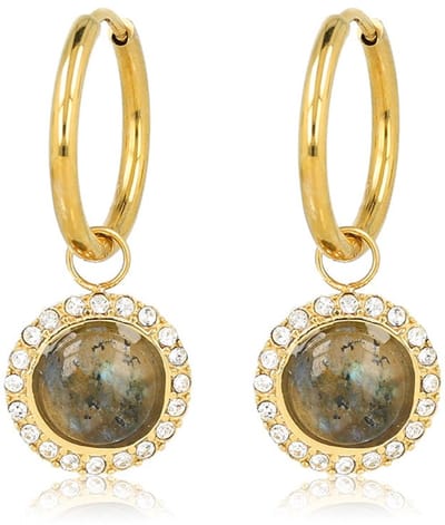 My Bendel - Elegante Oorbellen met Edelsteen & Zirkonia • Labradorite - met Luxe Cadeauverpakking | Sieraden Voor Dames