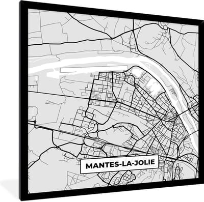 Fotolijst incl. Poster - Kaart - Stadskaart - Frankrijk - Nantes-la-Jolie - Plattegrond - 40x40 cm - Posterlijst
