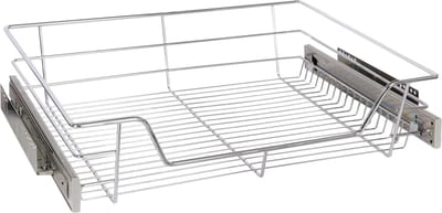 Eleganca draadmand met zijgeleider en Soft Closing - B51.5 x H14x D44.5 cm – Schuiflade keukenkast – Uitschuifbaar keukenrek – Inbouwlade – Maximale belastbaarheid 20kg – RVS – Zilver - 1 Stuk