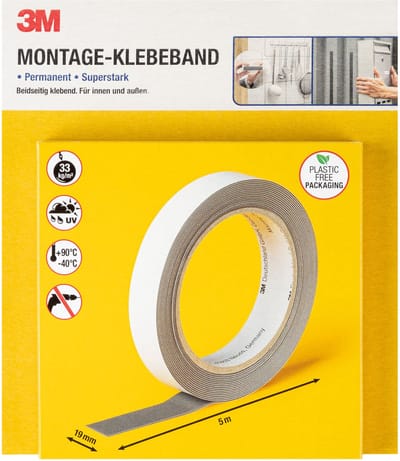 3M Dubbelzijdige Montagetape - Standaard - Afmetingen: 5 m x 1,9 cm - Bevestiging voor binnen en buiten - Hecht op verschillende ondergronden