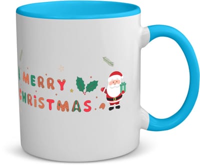Akyol - kerst merry christmas kerstman koffiemok - theemok - blauw - Kerstmis - kerst beker - winter - kerst - christmas - kerst cadeau - 350 ML inhoud