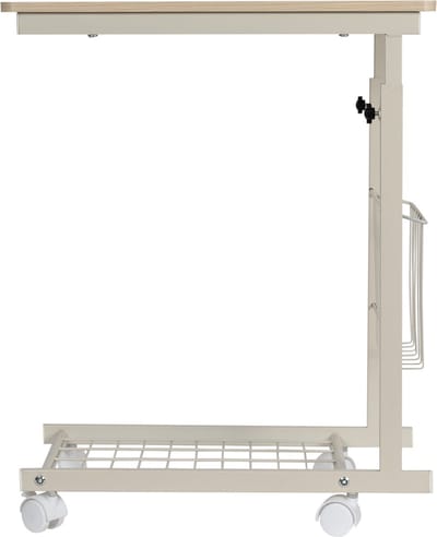 Eleganca bijzettafel op wielen - 48x30x55cm - In hoogte verstelbare laptoptafel - Zeer stevige bedtafel met remwielen – Gebroken wit/Beige