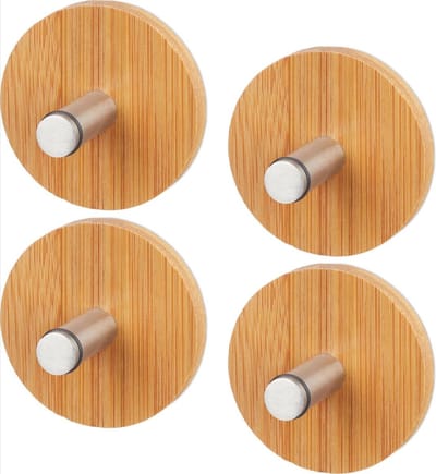 New Age Devi - Wandhaak - Zelfklevend en perfect voor elke ruimte in huis - Zilver en houtkleur voor een stijlvolle touch - Set van 4