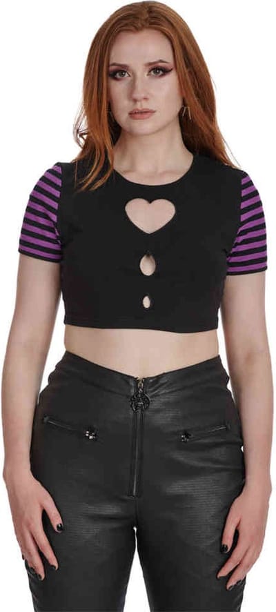 Banned - Aiko Cut Out Crop top - XS - Paars/Zwart