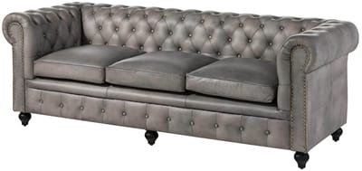 MASSIVMOEBEL24.DE 3-zitsbank grijs echt leer (buffel) 216x82x75 cm (BxTxH) CHESTERFIELD #203 deels gemonteerd