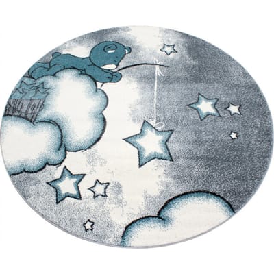 Muratap Kids dreams rond vloerkleed kinderkamer blauw / grijs laagpolig- 120 cm rond