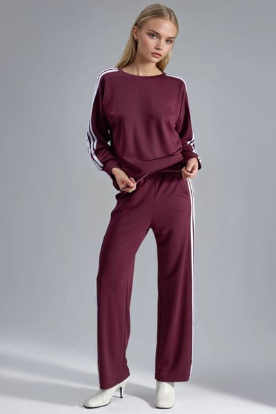Gestreepte Sweatshirt met Ronde Hals & Rechte Pijpen Broek Set