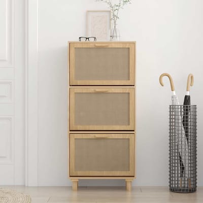 vidaXL - Schoenenkast - 52x25x115cm - bewerkt - hout - & - natuurlijk - rattan - bruin