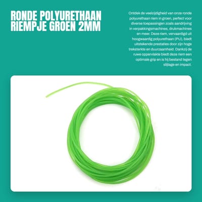 Dailygoods - Ronde Polyurethaan Riempje Groen 2mm x 10m - Ideaal voor Aandrijving en Transport