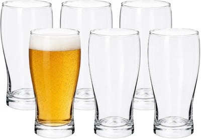 Excellent Houseware Bierglazen - set 6x - 550 ml - half hoog model - glas - 8 x 15 cm - Pils - helder transparant