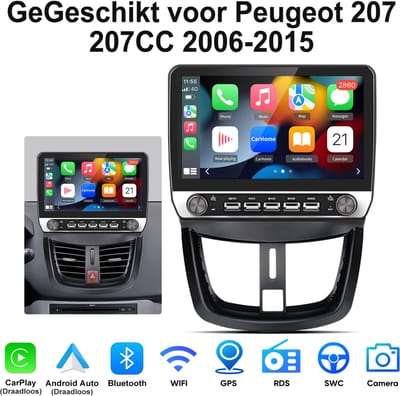 Junsun Android 15 Autoradio Geschikt voor Peugeot 207 207CC 2006-2015 , 2GB+64GB, Draadloze CarPlay & Andriod Auto, DAB+, GPS-Navigatie, WIFI, Bluetooth, RDS, FM, SWC, 10.1-inch Touchscreen, DSP, Quad-core processor