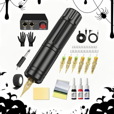 DailySupplies® Tattoo Machine met Accessoires - Tattoo Machines Draadloos - Tattoo Set Inclusief Inkt en Naalden - Zwart