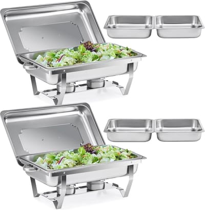 Dailygoods- Chafing Dish Set 9L RVS - 2 Grote GN 1/1 - 4 Halve Pannen GN 1/2 - Opvouwbaar Draagframe - Dekselsteunen - Voor Bruiloft/Catering - Buffetwarmhouder