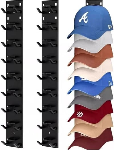 Muurbeugel voor Petten en Hoeden, 2-delige Stabiele Pettenhouder voor Opberging, Praktieke Hoedplank met Haak en Organizer voor Baseball Caps en Accessoires (Zwart)