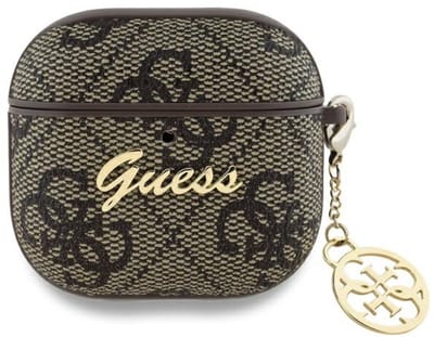 Guess Hoesje geschikt voor AirPods 4 | Premium Eco-leder en duurzaam PC | met Charm | Robuust | bruin