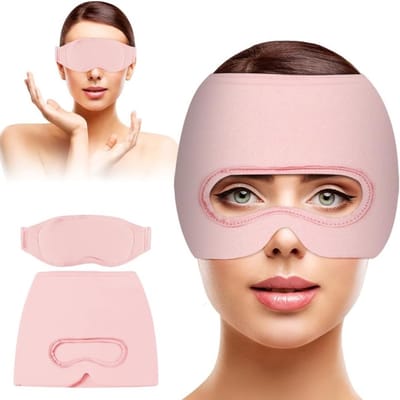 3-in-1 Hoofdpijnmasker met Verwijderbaar Oogmasker, Herbruikbaar Koelmasker voor Migraine, Stressverlichting en Ontspanning, Roze