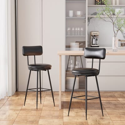 Set van 2 hoge barkrukken, PU-leren stoel met rugleuning, moderne stijl, metalen poten